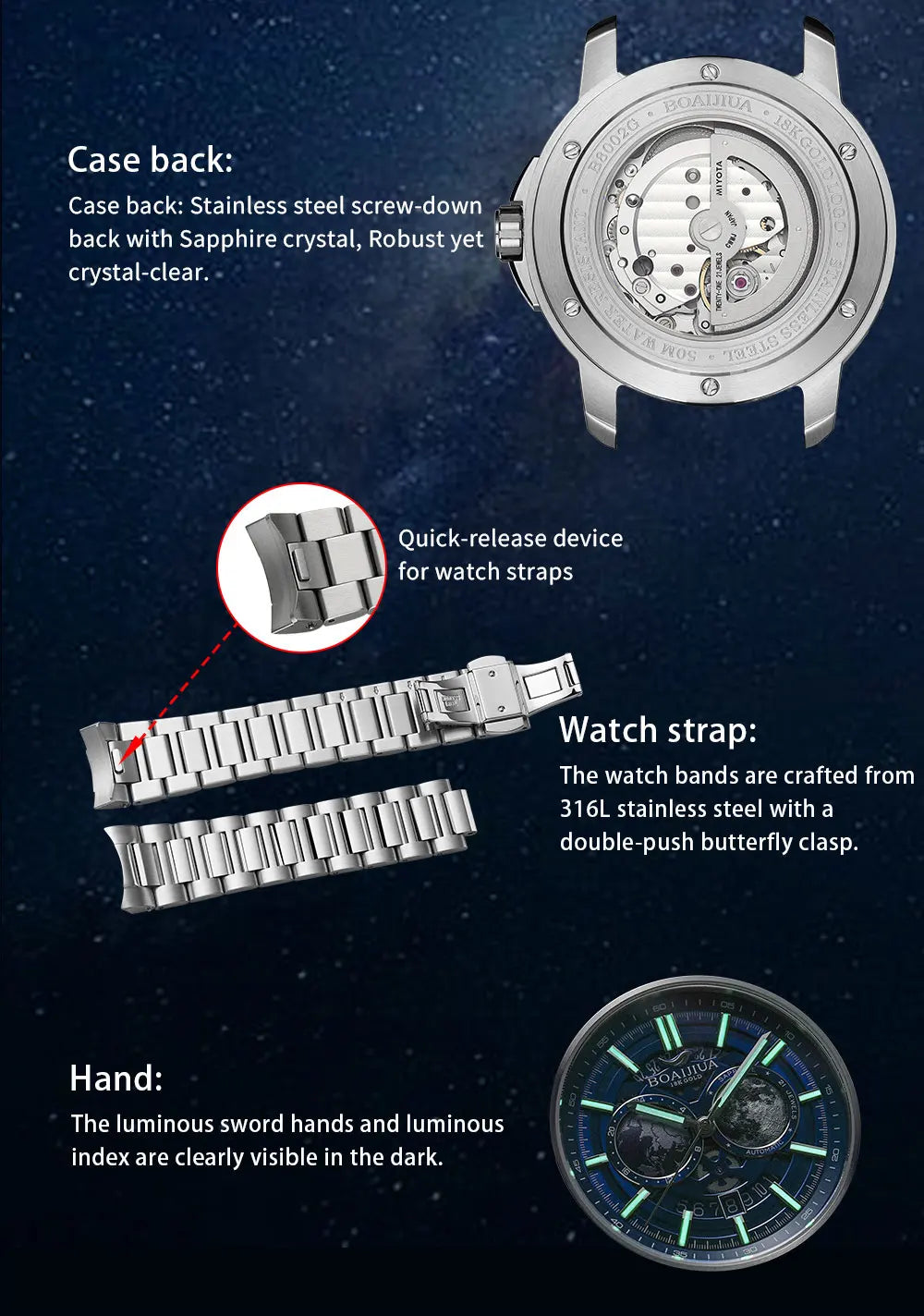 BORIAGE (BOAIJIUA) B8002G Automatic Dress Watch