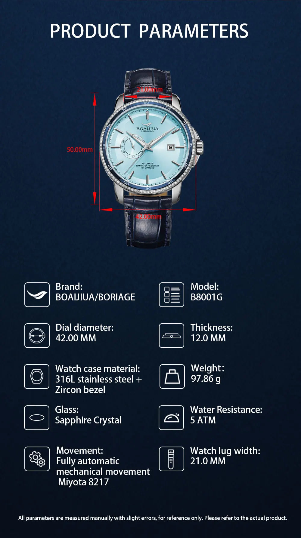 BORIAGE (BOAIJIUA) B8001G Automatic Dress Watch