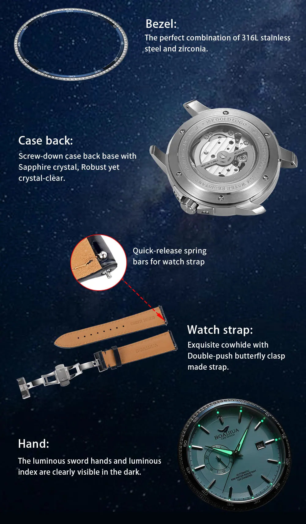 BORIAGE (BOAIJIUA) B8001G Automatic Dress Watch