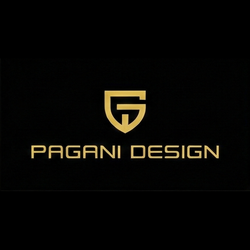 Pagani Design logo in gold on a black background